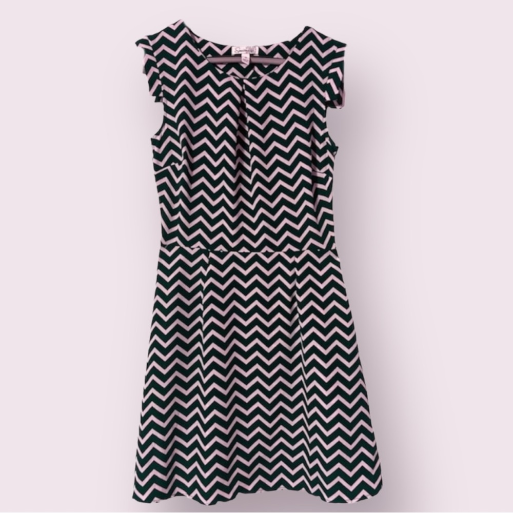 Speechless Small A-line Dress Chevron Navy Blue Knee Length Cap Sleeves Darts